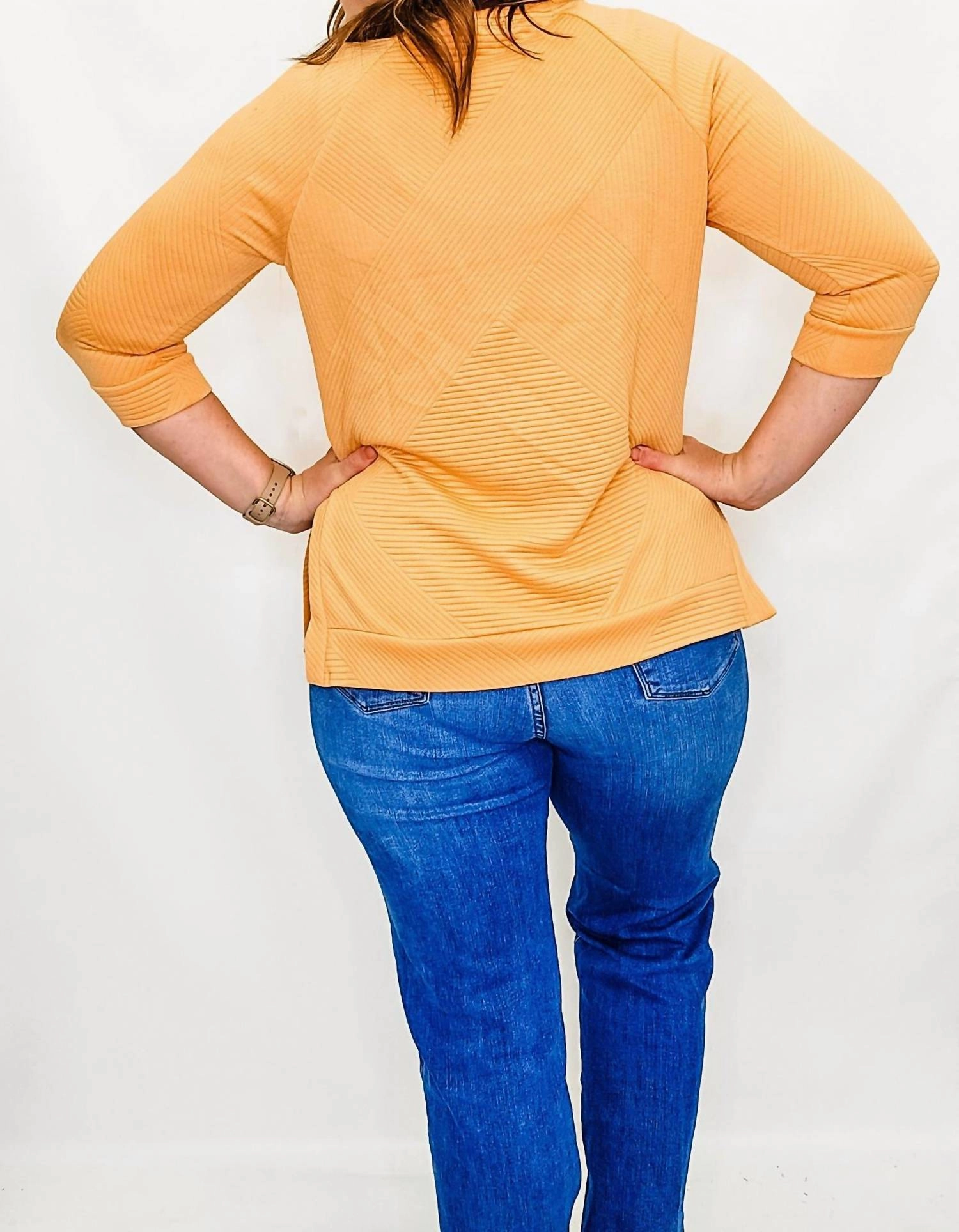 Fiesta Ribbed Crew Neck Top In Orange