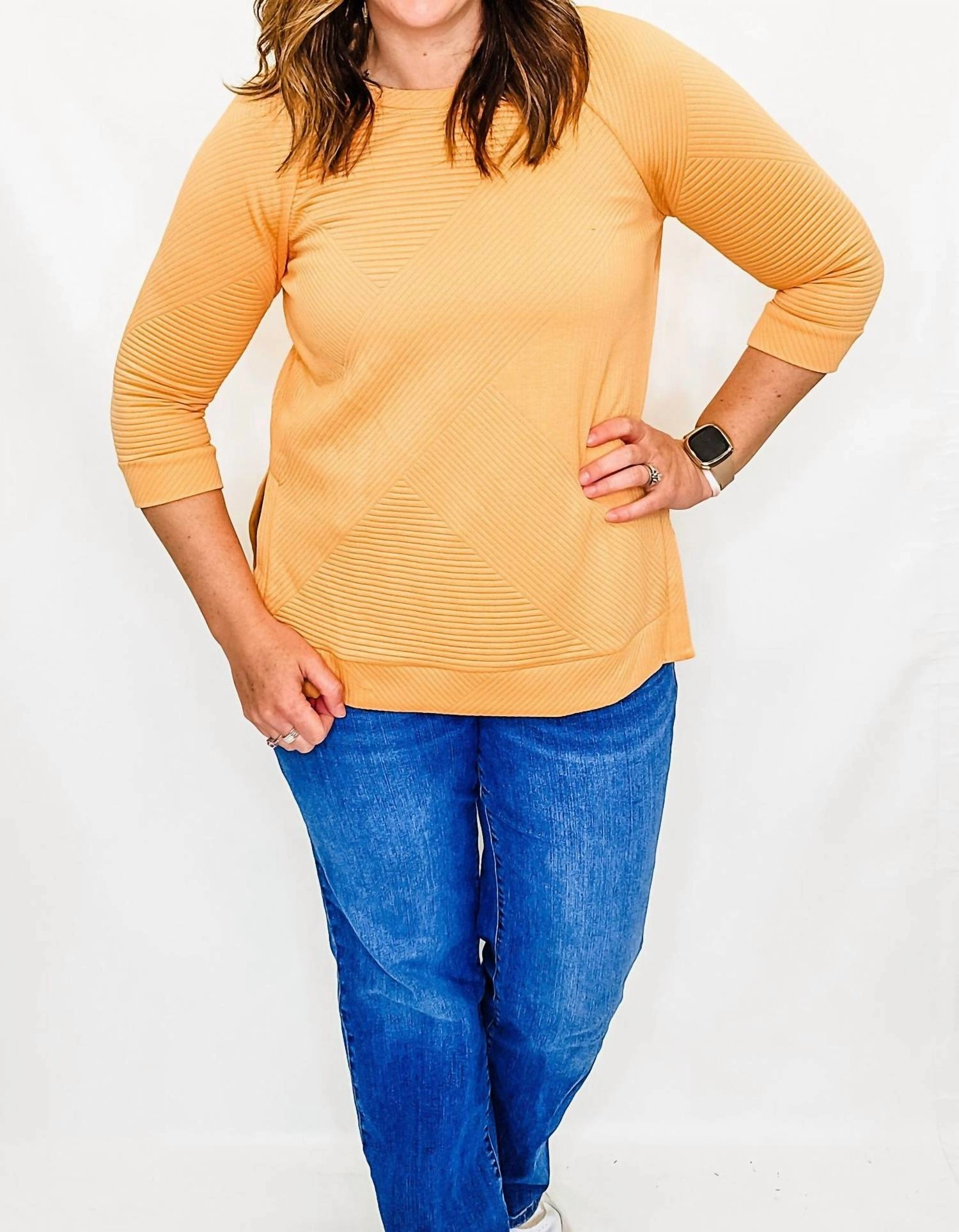Fiesta Ribbed Crew Neck Top In Orange