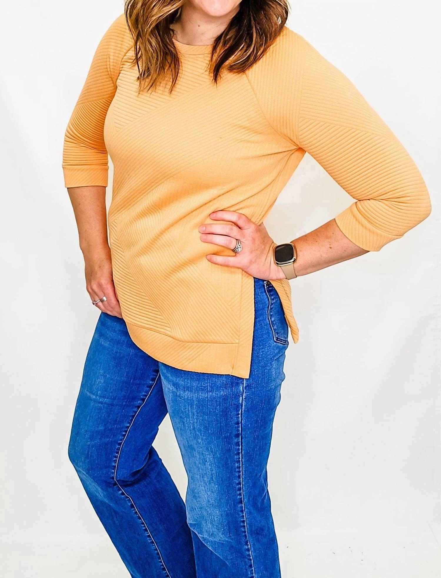 Fiesta Ribbed Crew Neck Top In Orange