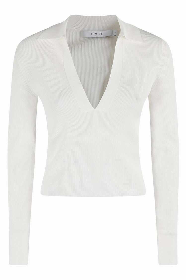 Fitted White Top With Deep V-Neckline
