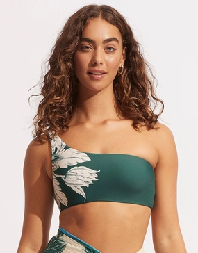 Fleur de Bloom One Shoulder Bikini Top - Evergreen Seafolly - Seafolly bikinis sale