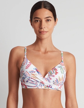 Fleurette Single Strap Twist Underwired Bra Bikini Top - White Floral Swim Womens - beachwear discount