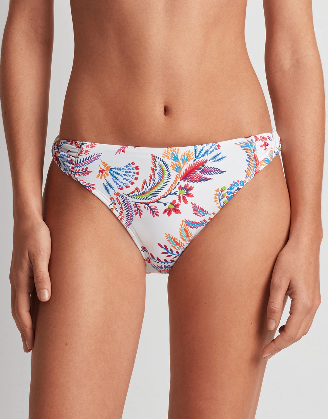 Fleurette Twist Side Tab Hipster Bikini Pant - White Floral Swim Womens free shipping
