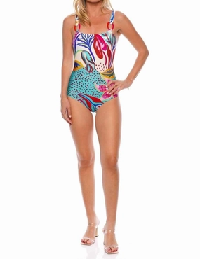 Floral Abstract Print Square Neck One Piece In Multicolor Swim Womens - sustainable swimwear