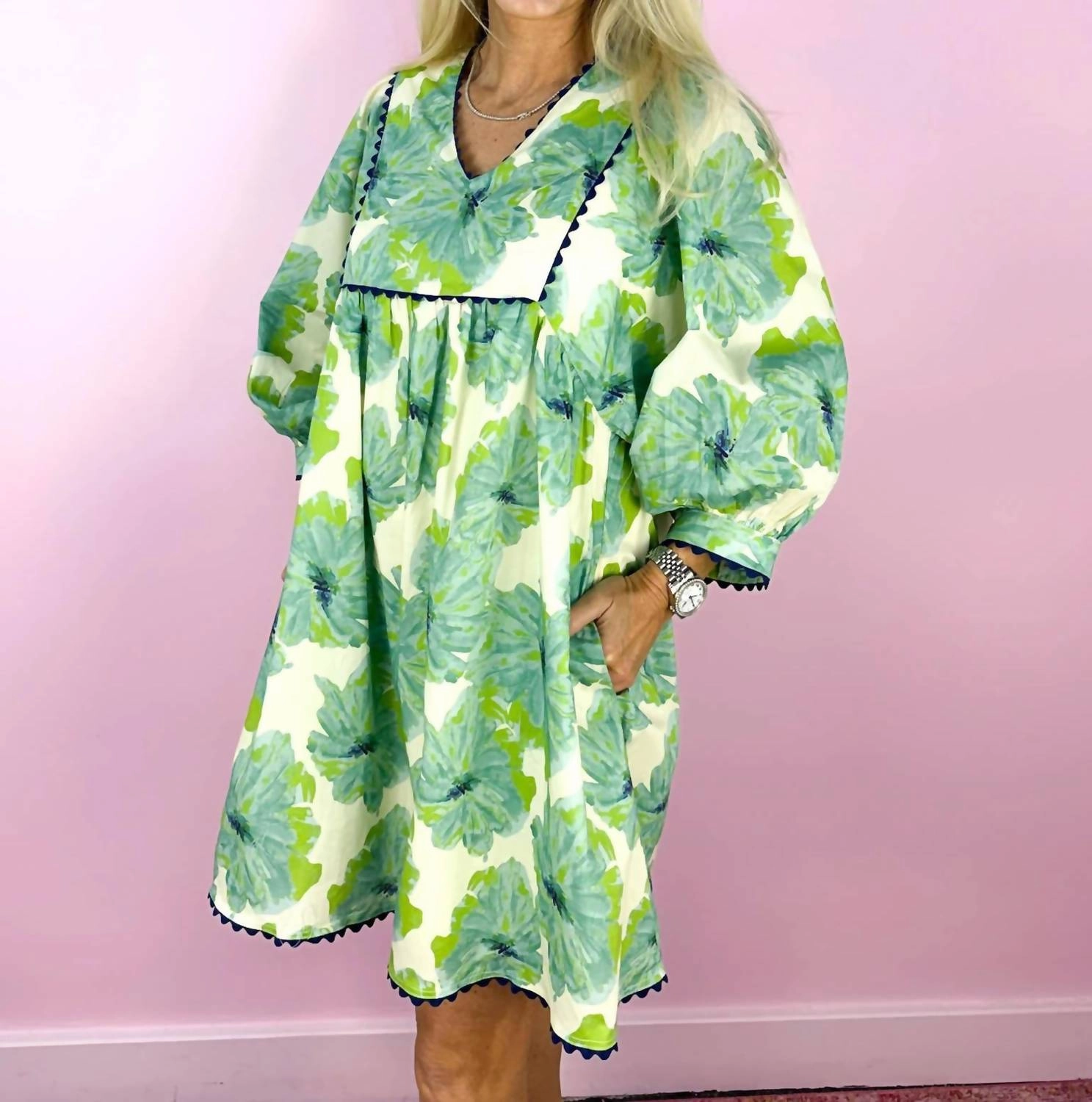 Floral Babydoll Dress In Mint