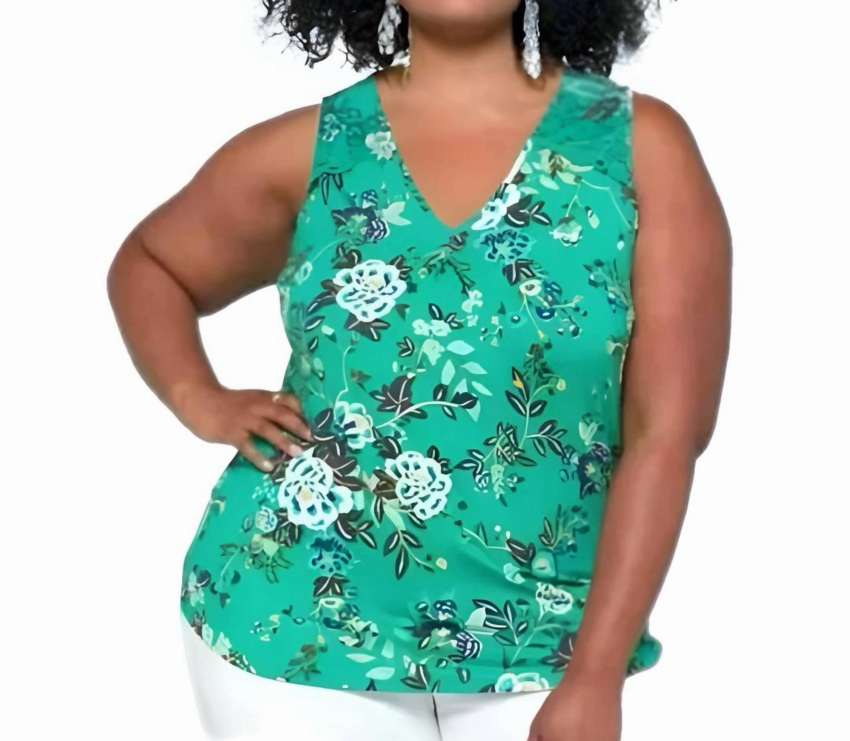 Floral Crochet Lace Sleeveless Blouse In Tropical Green