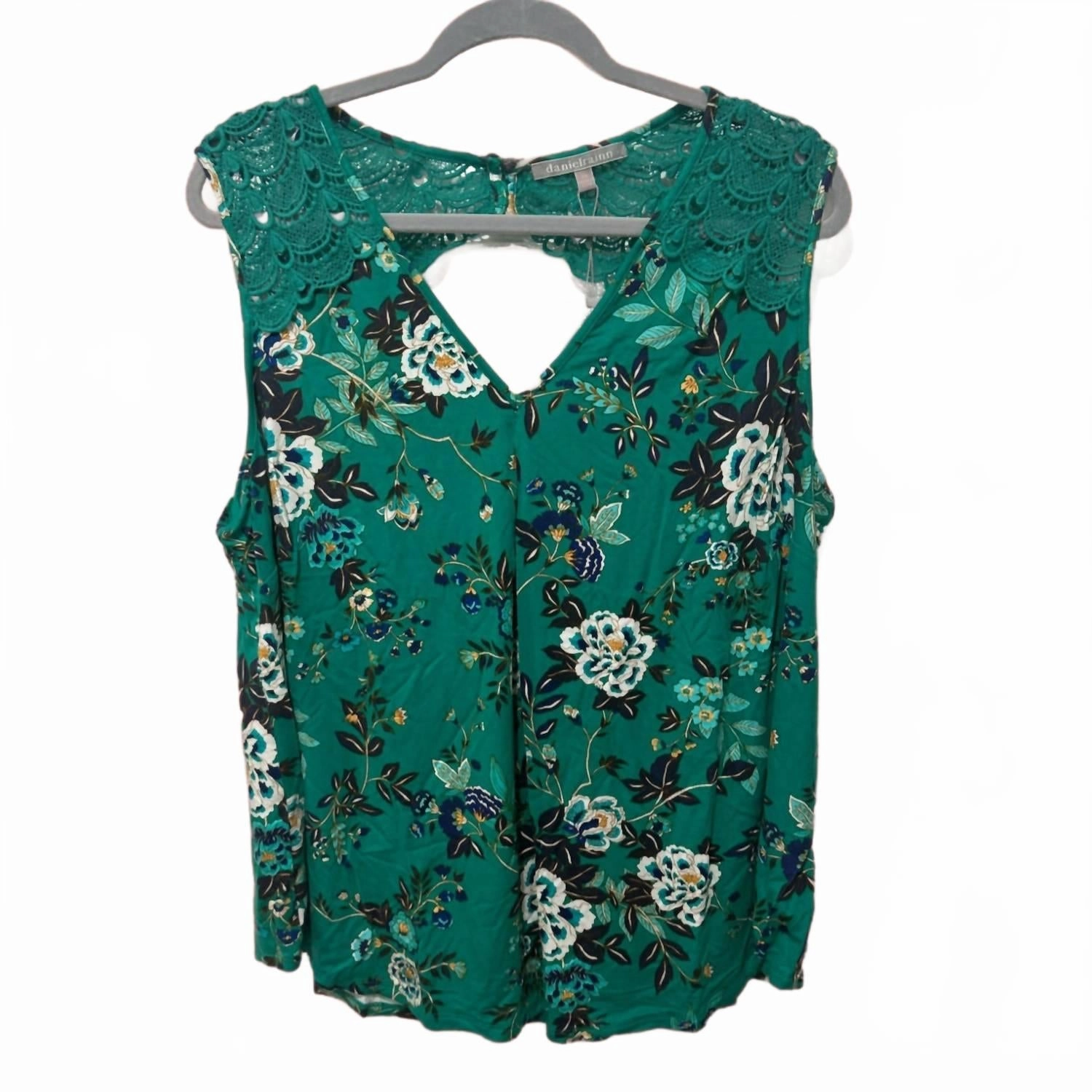 Floral Crochet Lace Sleeveless Blouse In Tropical Green