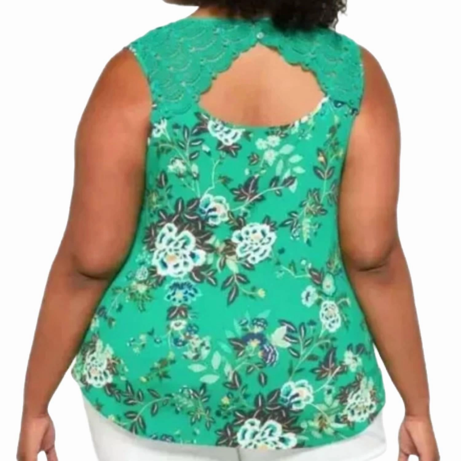 Floral Crochet Lace Sleeveless Blouse In Tropical Green