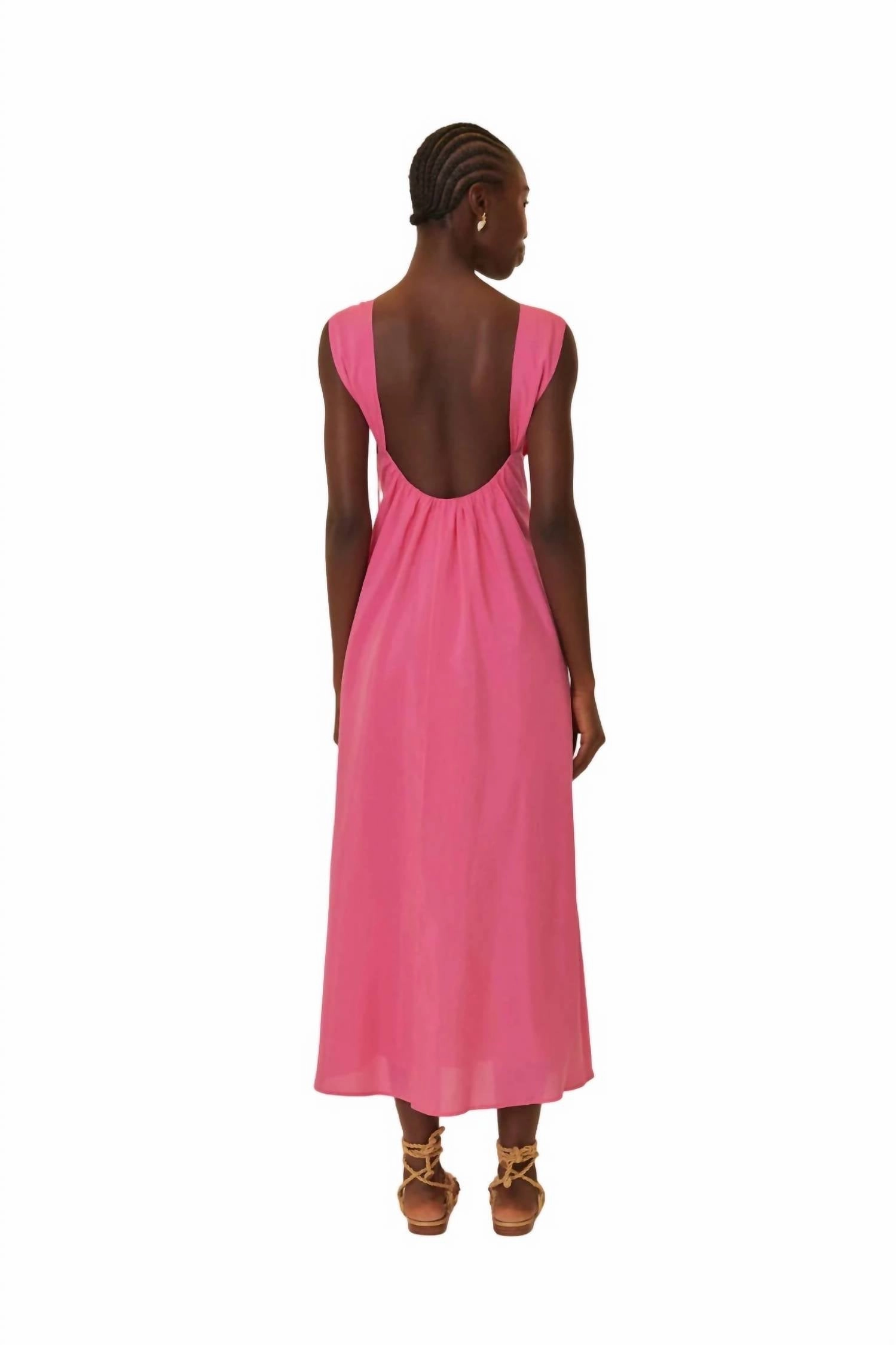 Floral Details Sleeveless Midi Dress In Pink