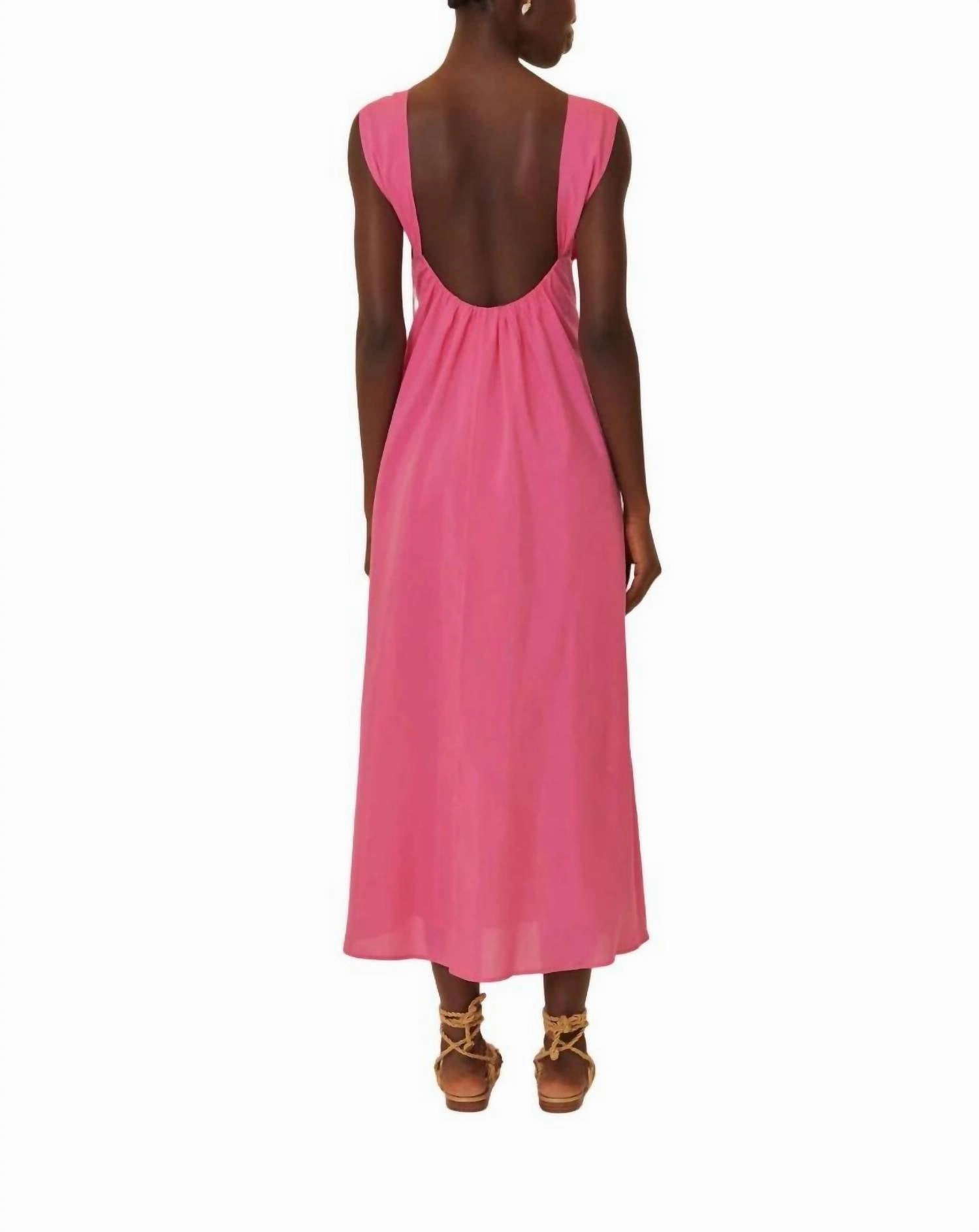 Floral Details Sleeveless Midi Dress In Pink