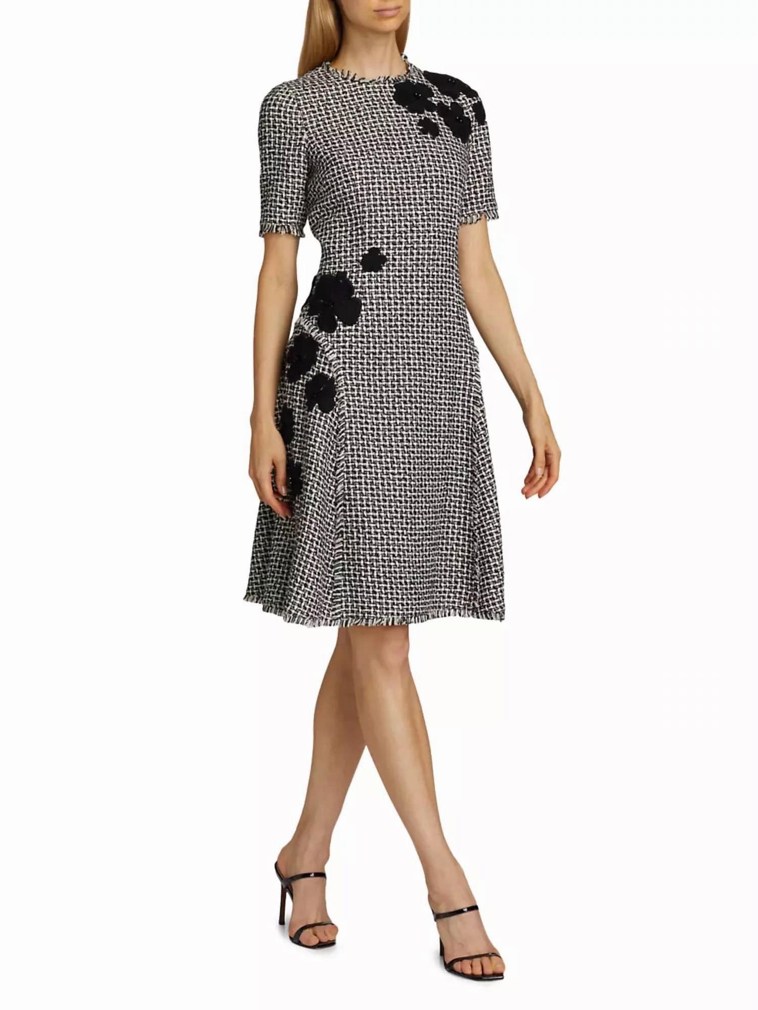 Floral Houndstooth Dress In Black White