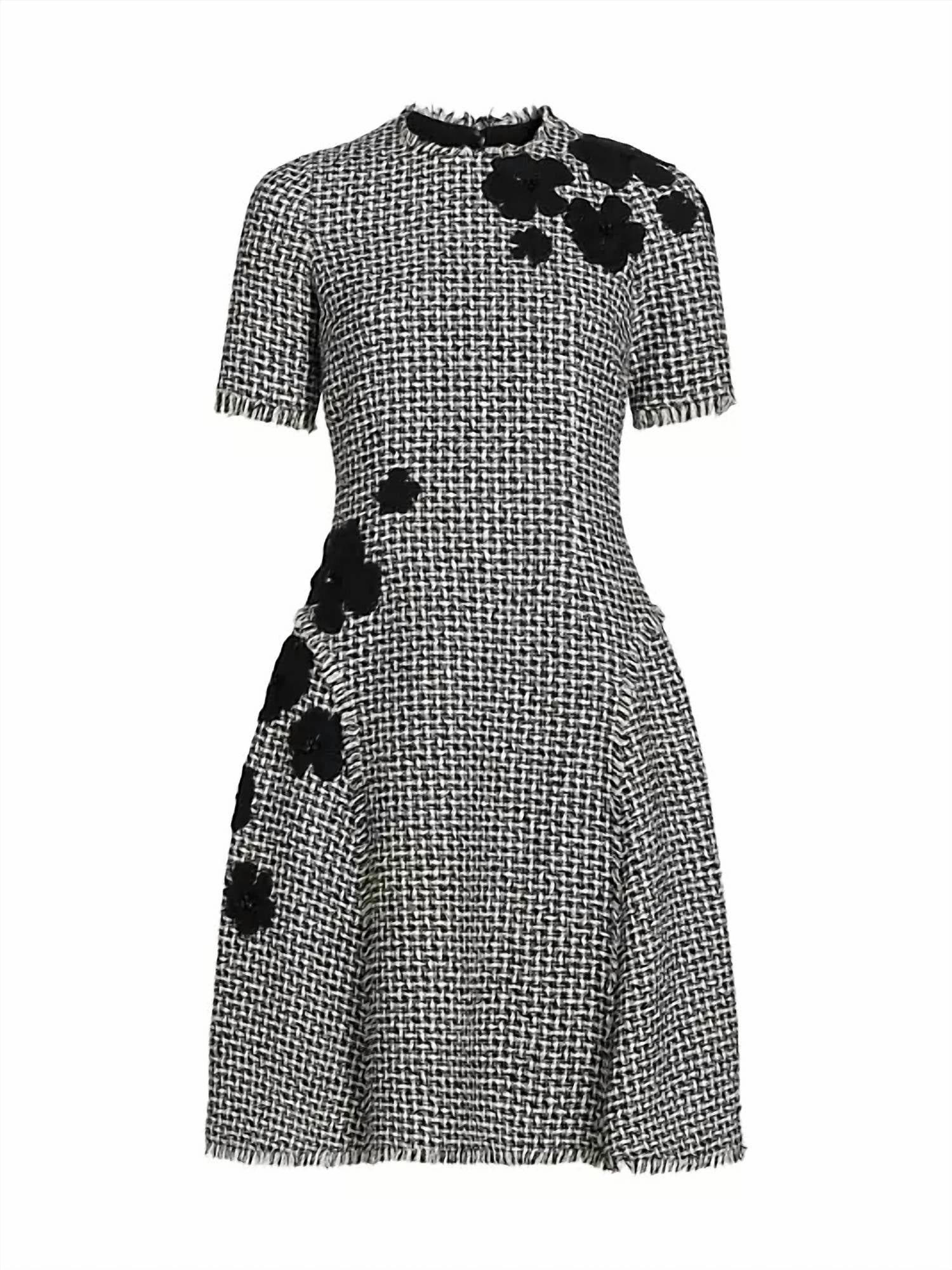 Floral Houndstooth Dress In Black White