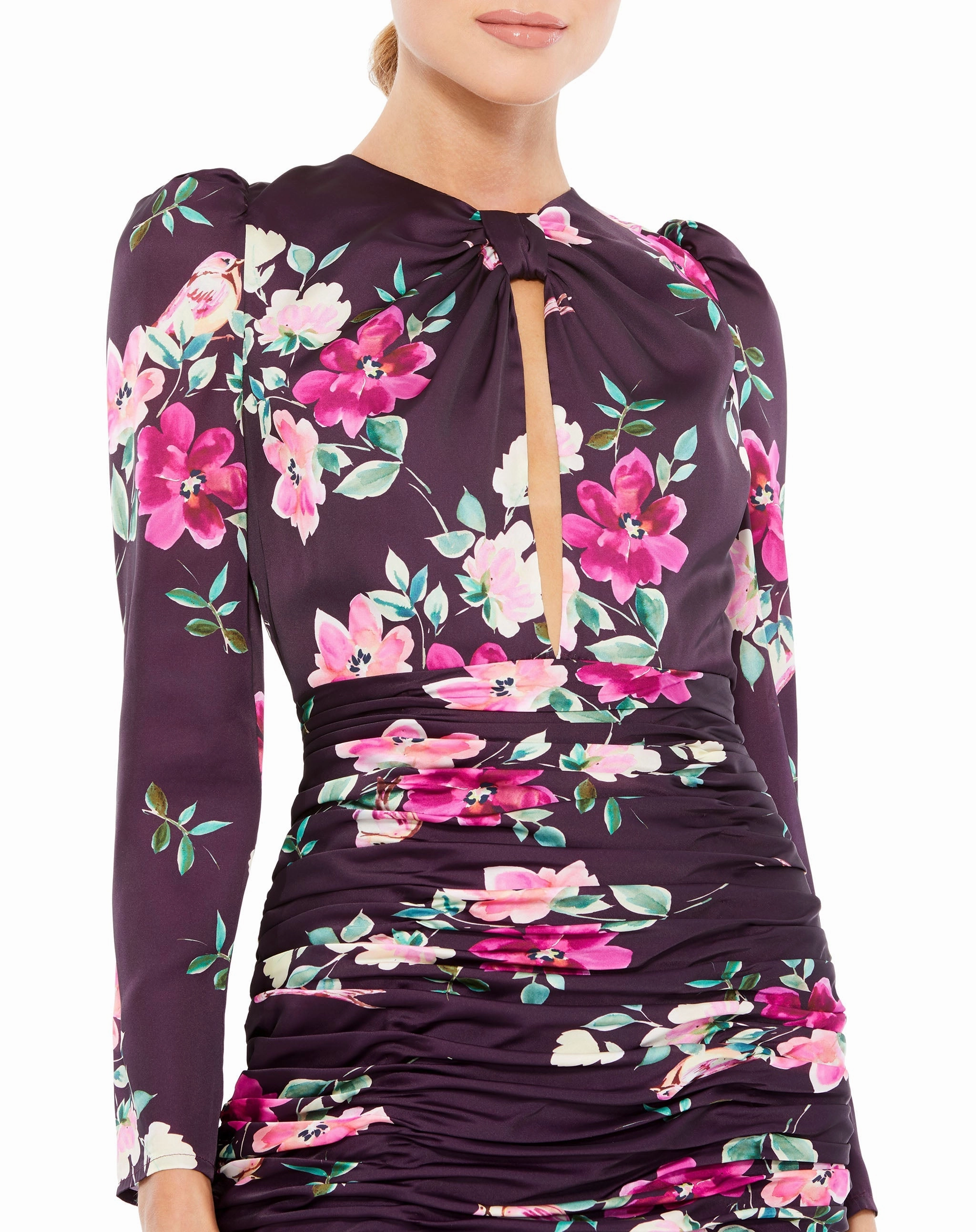 Floral Print Long Sleeve Fitted Mini Dress