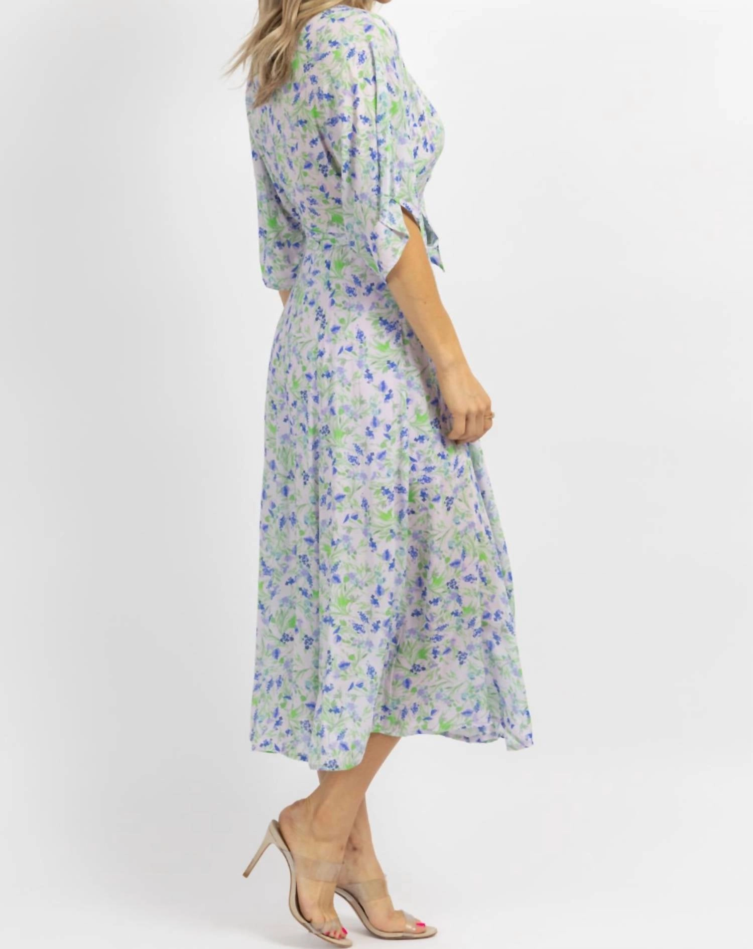 Floral Wrapped Midi Dress In Lavender   Blue