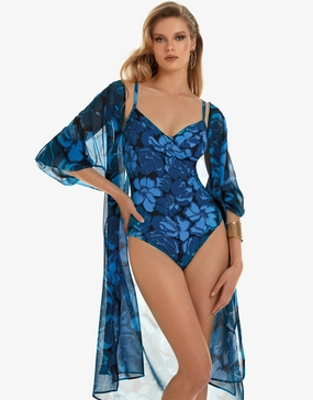 Floreale Midi Length Beach Shirt - Blue Roidal - Roidal activewear best price