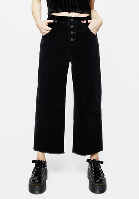 Foster Wide Leg Cord Crop Jeans - Black Bottoms Womens - women's jeans sale
