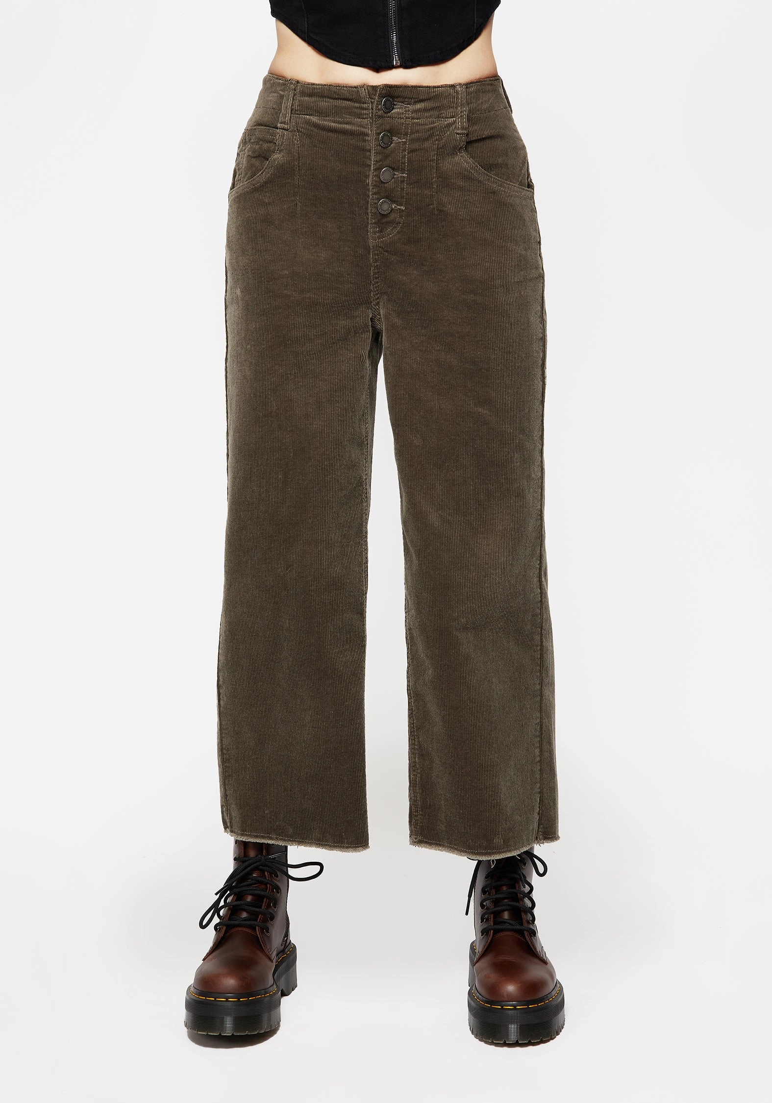 Foster Wide Leg Cord Crop Jeans - Green Bottoms Womens - women's jeans sale