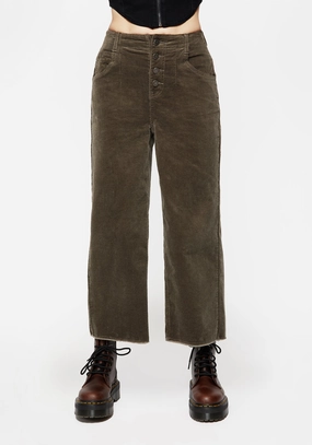 Foster Wide Leg Cord Crop Jeans - Green Bottoms Womens - women's jeans sale