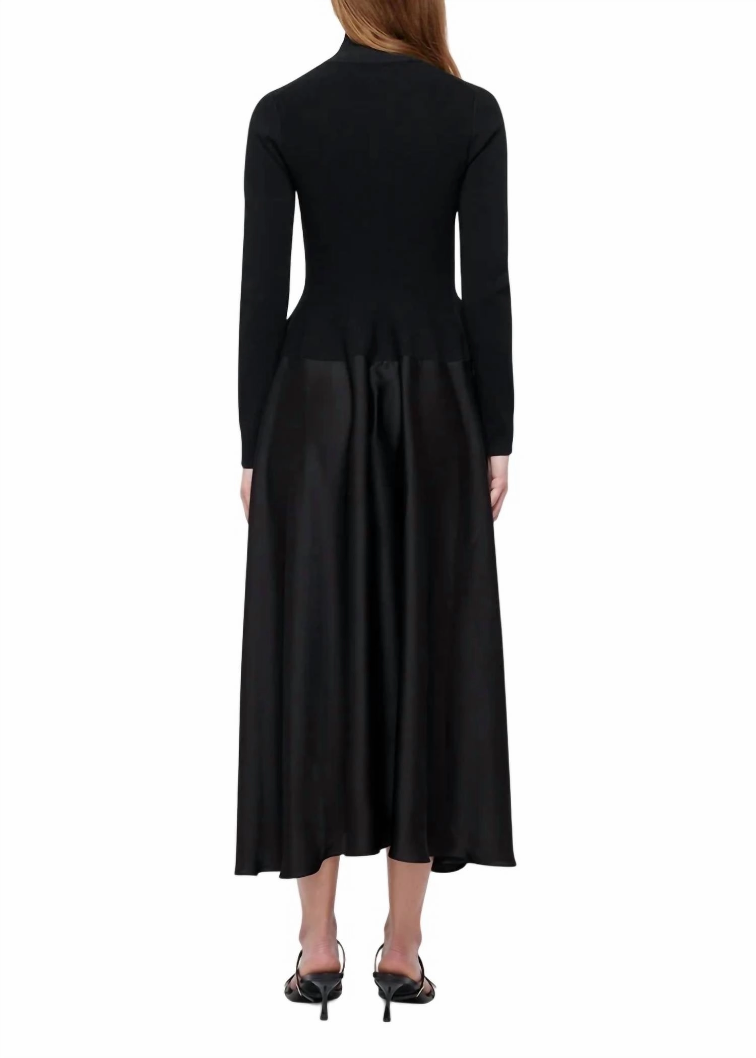 Frances Long Sleeve Satin Combo Dress In Black