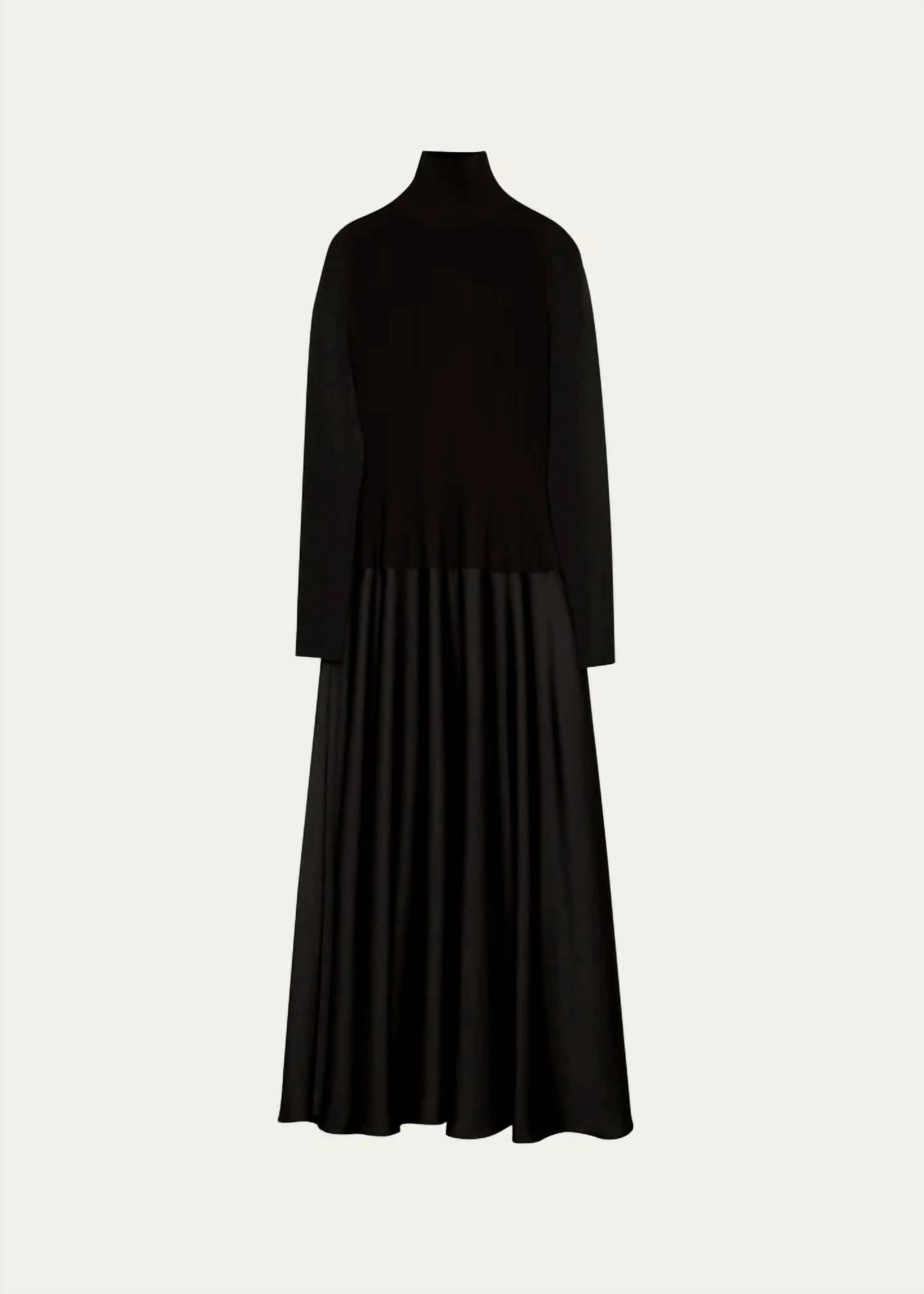 Frances Long Sleeve Satin Combo Dress In Black