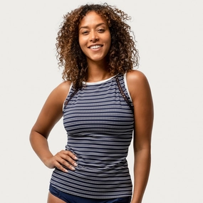 Free Country Women's Popcorn Stripe High Neck Tankini Top Swim Womens - bandeau bikinis clearance
