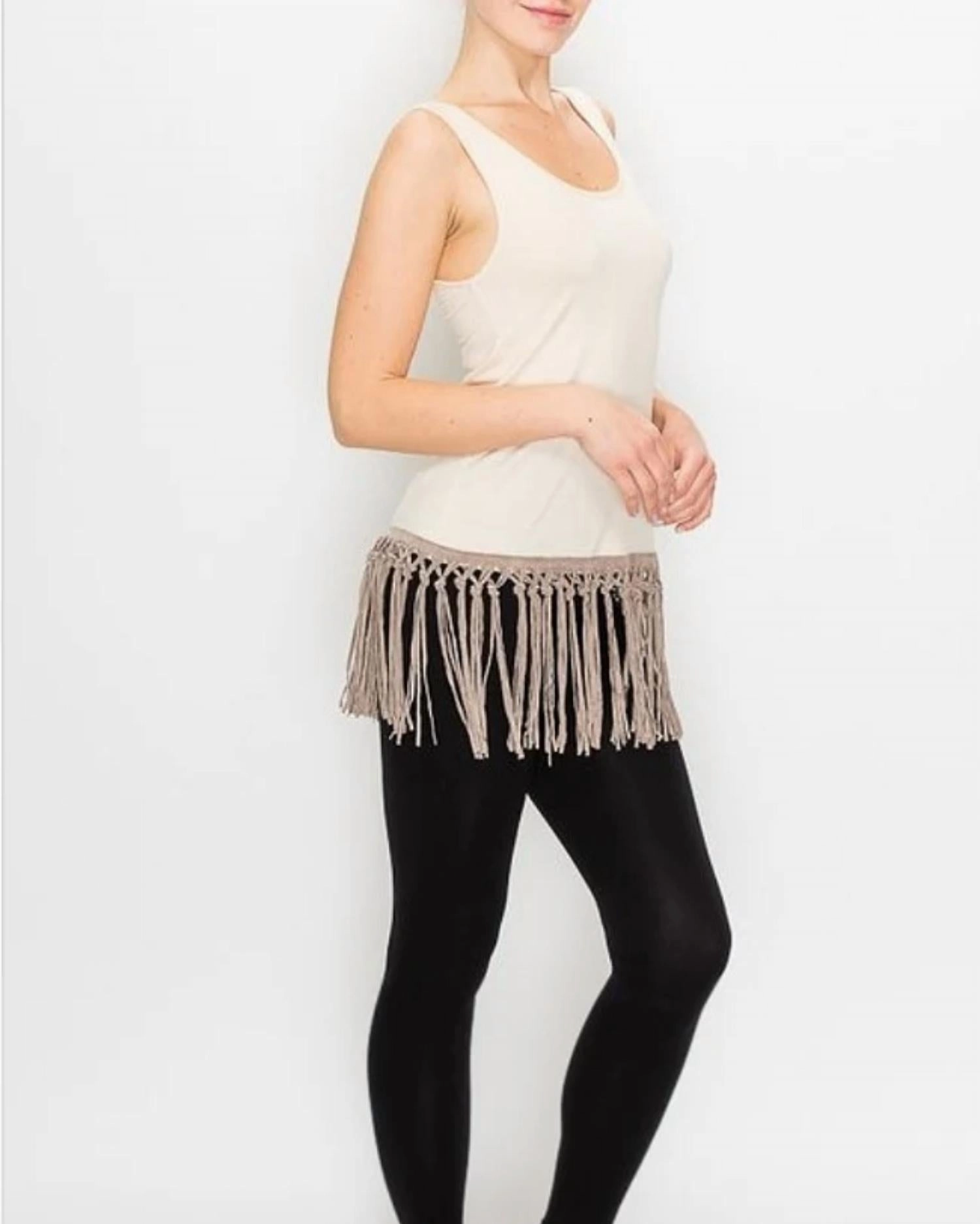Fringe Hem Tank In White