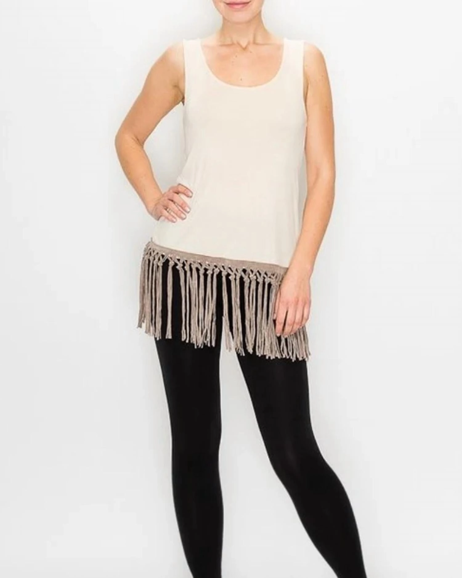 Fringe Hem Tank In White