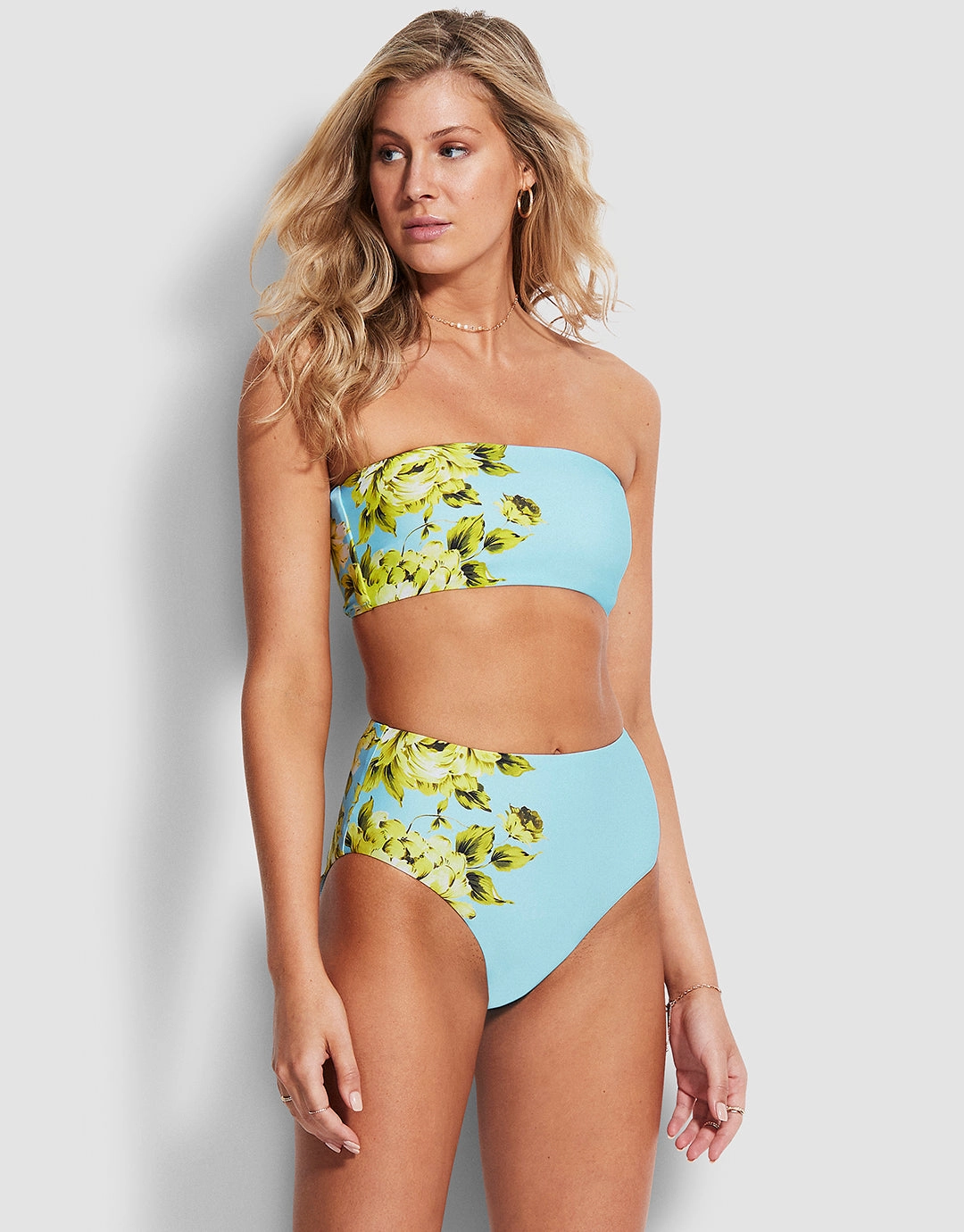 Full Bloom High Waisted Bikini Pant - Sky