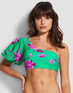 Full Bloom One Shoulder Bikini Top - Jade Seafolly - Seafolly bikinis sale