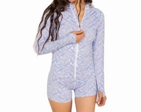 Full Zip Rashie Top In Dusty Palms Swim Womens - scoop neck swimsuits