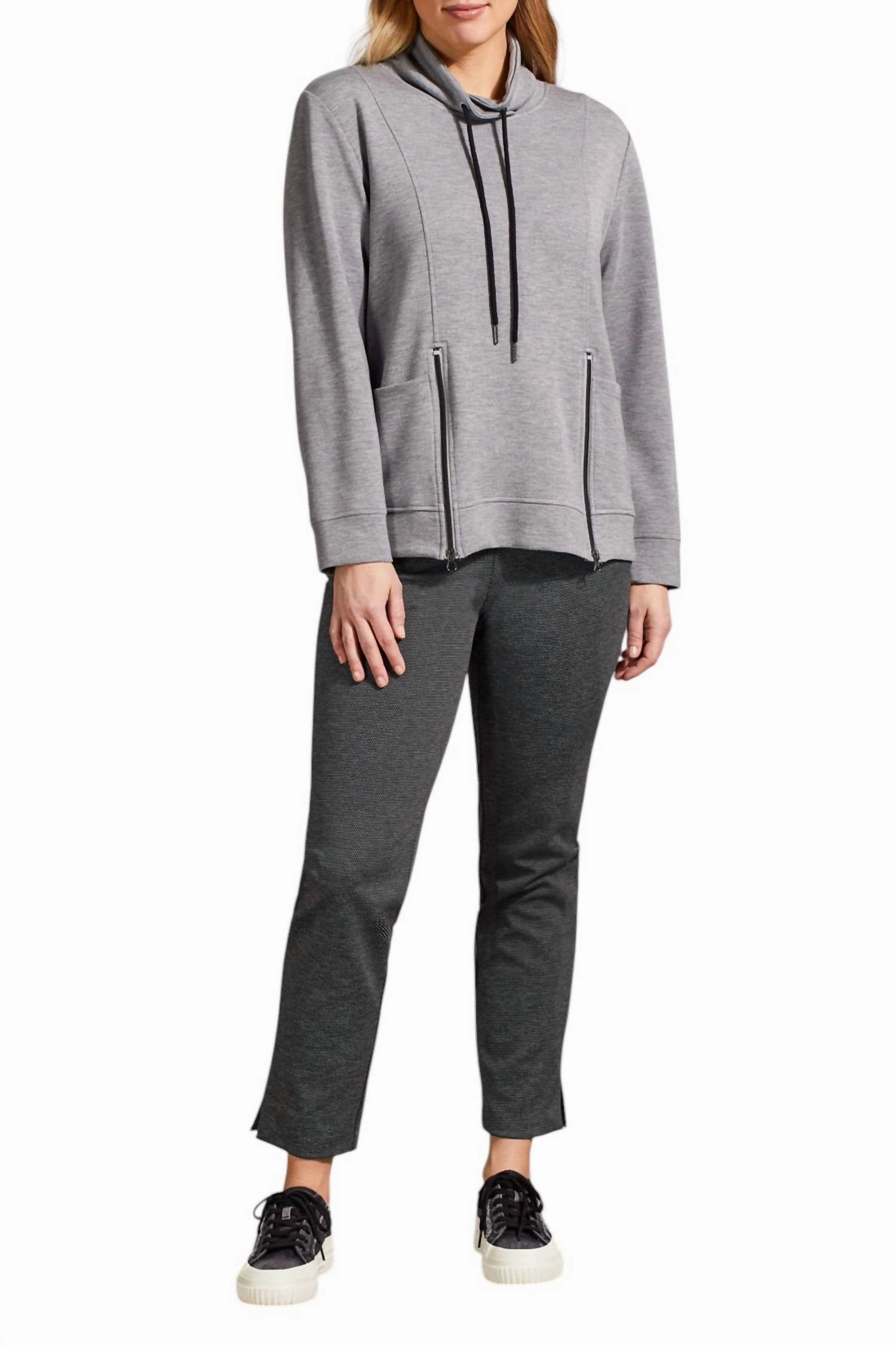 Funnel Neck Scuba Top In Grey