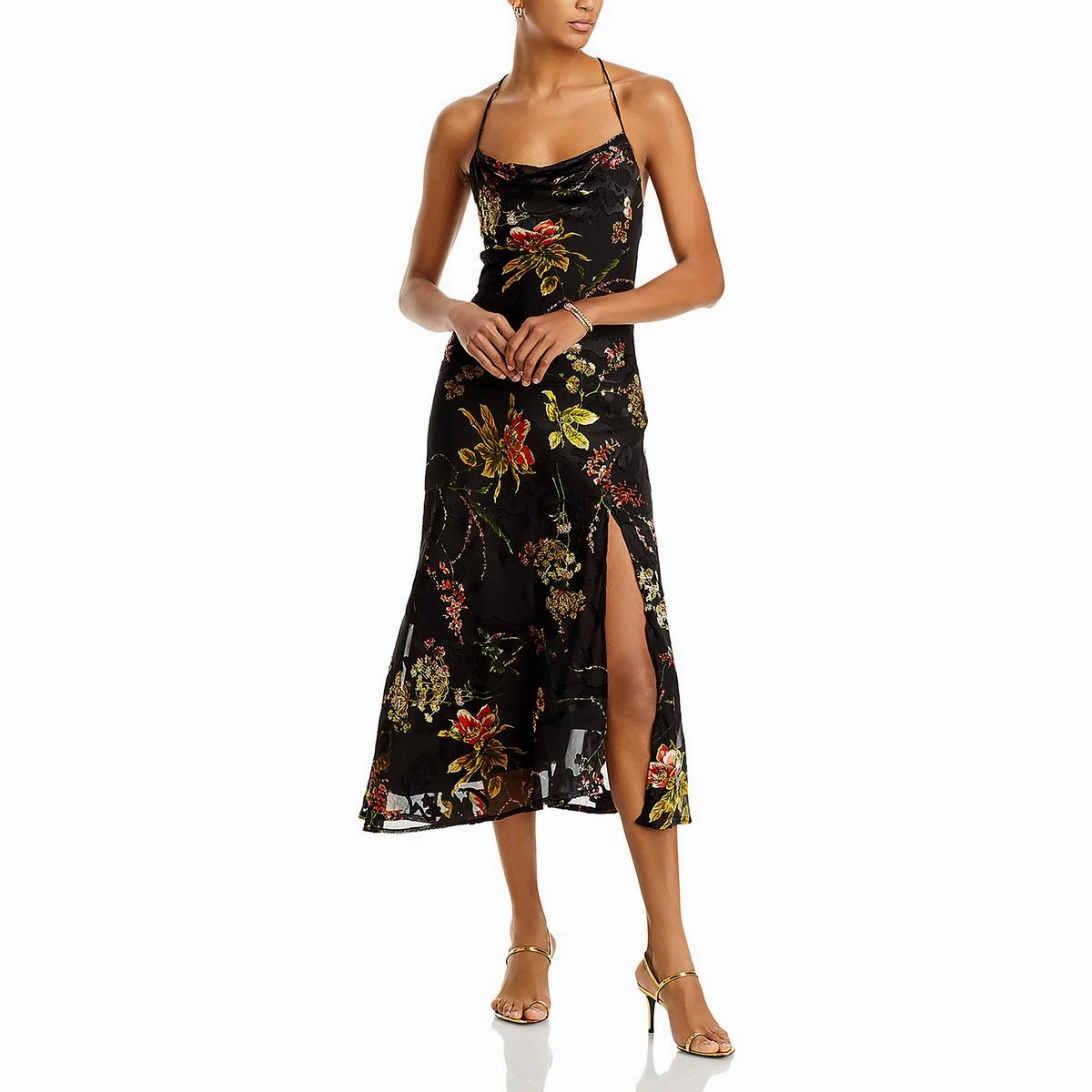 Gaia Womens Burnout Drape Neck Slip Dress