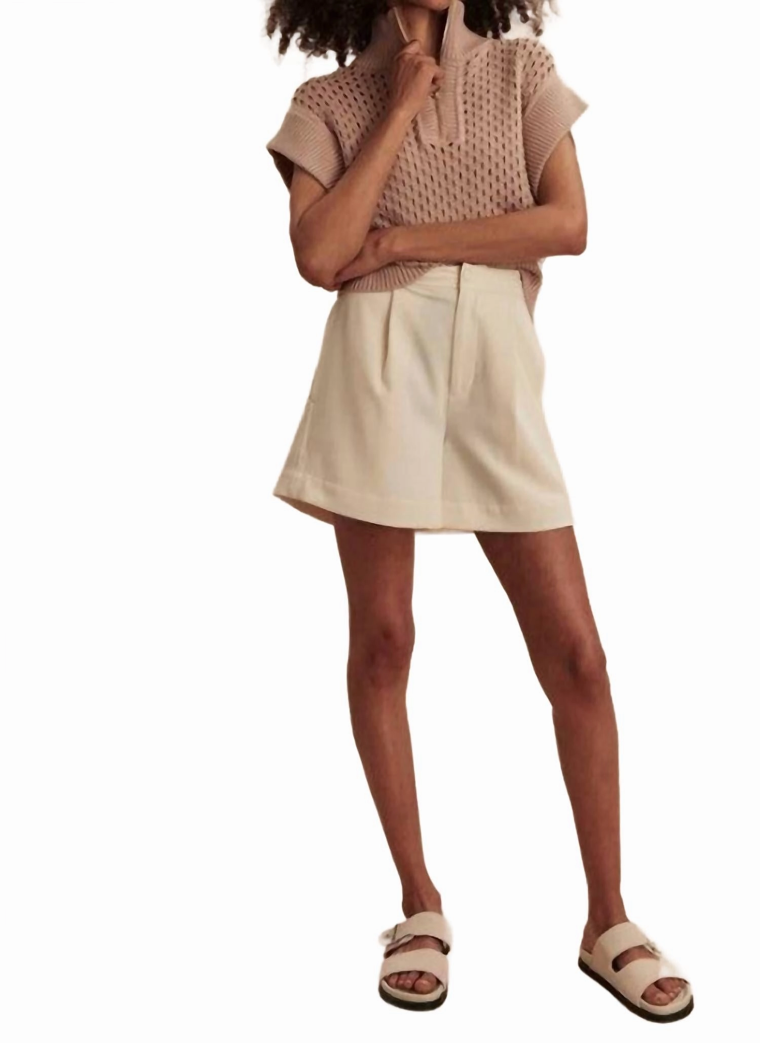 Gaines Half Zip Knit Top In Light Taupe
