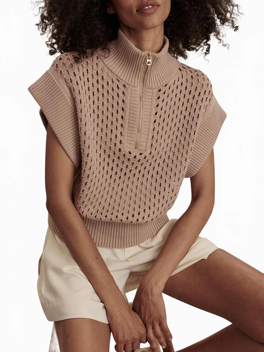 Gaines Half Zip Knit Top In Light Taupe