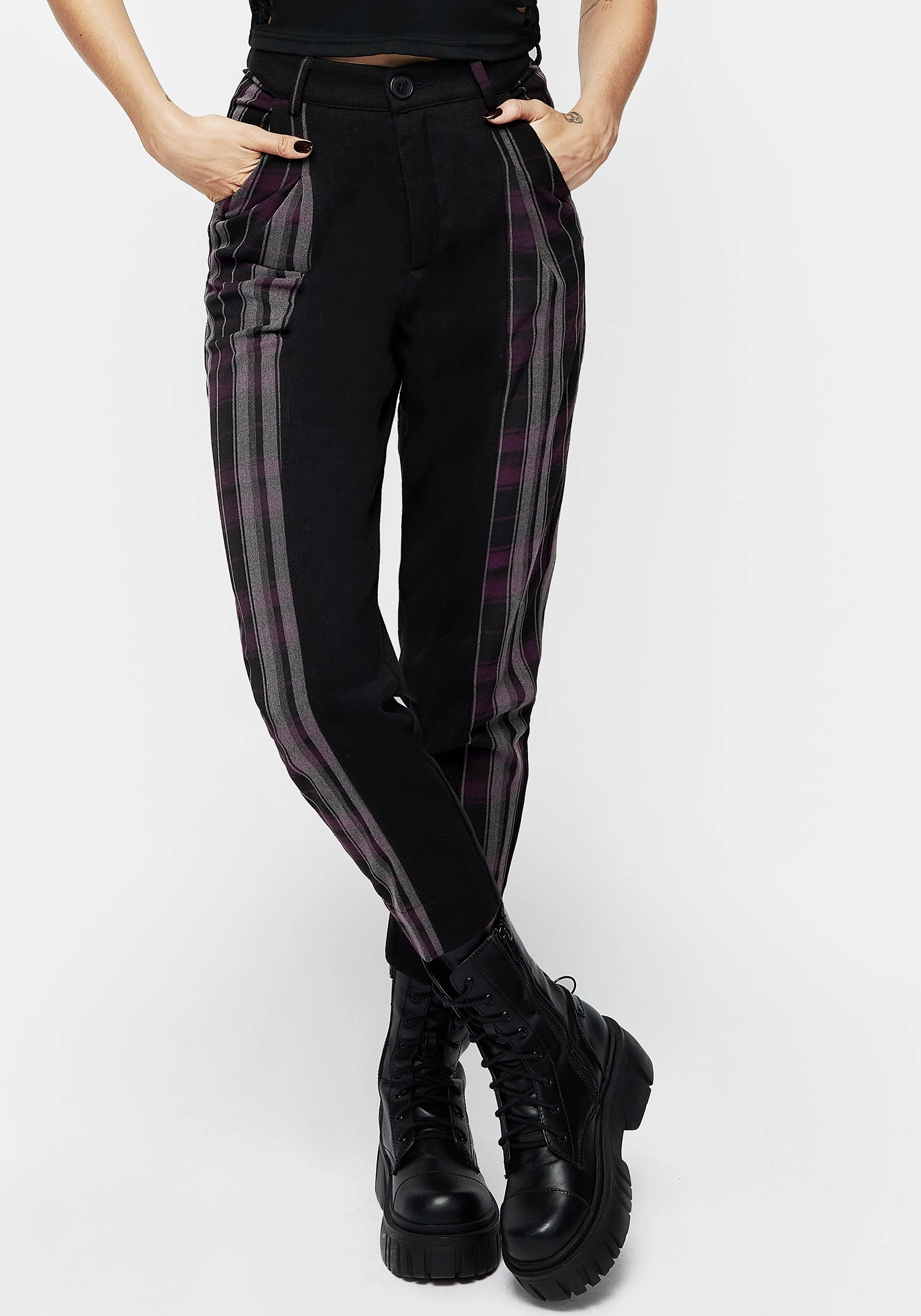 Gambit Spliced Check Tapered Trousers Bottoms Womens - women's jeans sale
