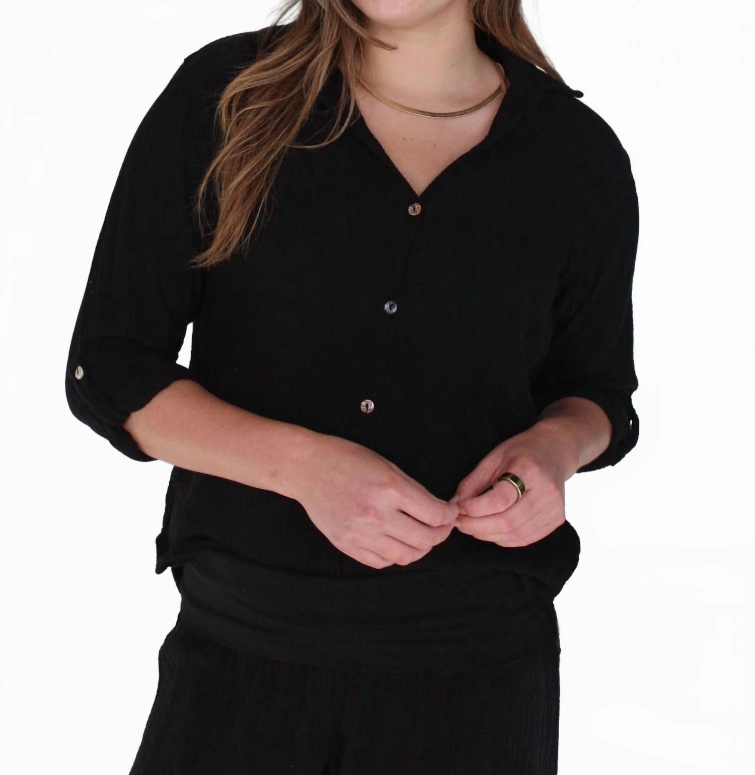 Gauze Button Up Shirt In Black