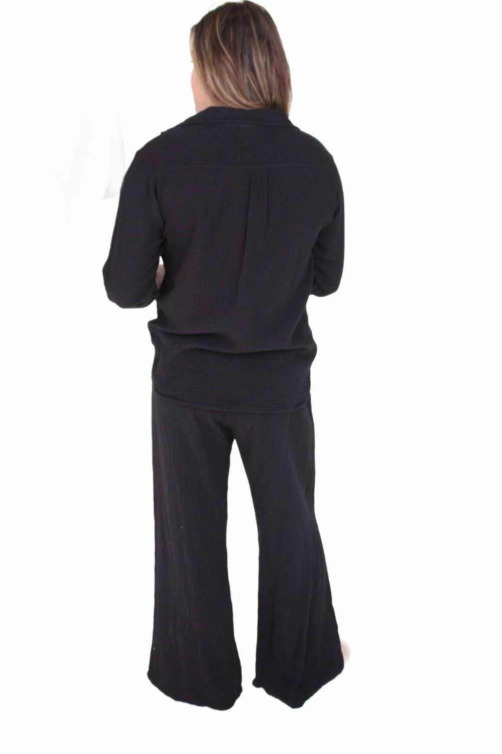 Gauze Button Up Shirt In Black