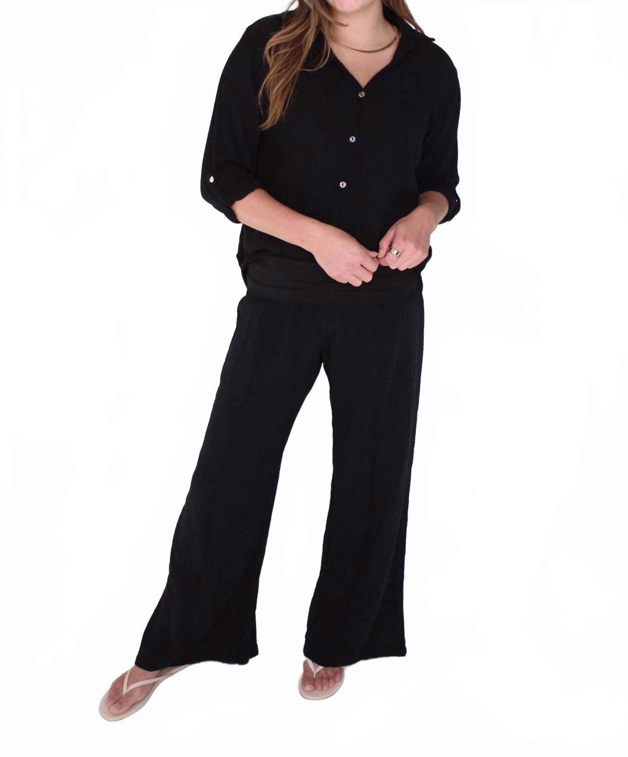 Gauze Button Up Shirt In Black