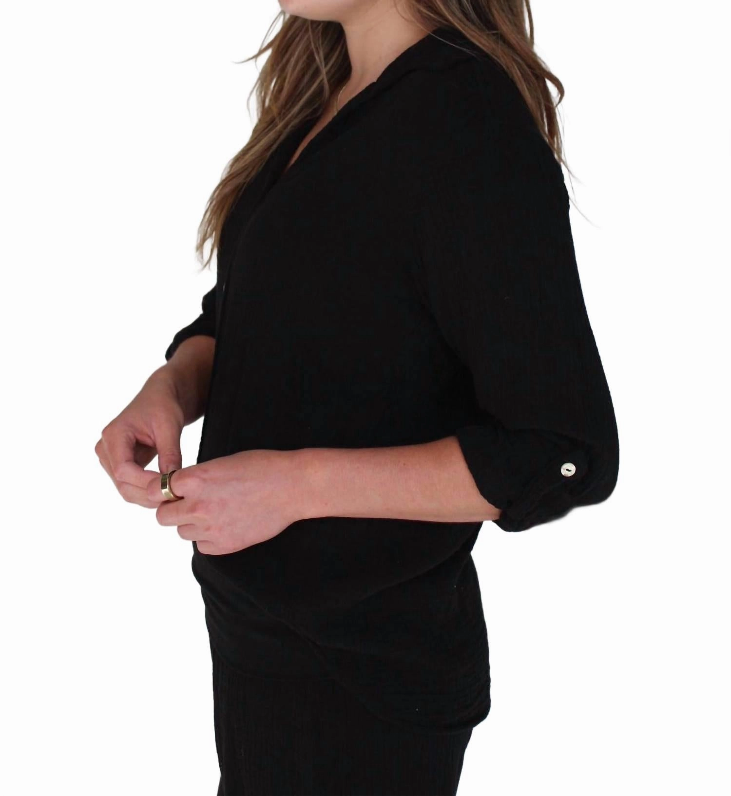 Gauze Button Up Shirt In Black