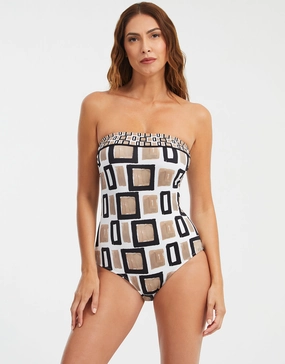 Geo Bandeau Swimsuit - Black White and Gold Nuria Ferrer - Nuria Ferrer fashion sale
