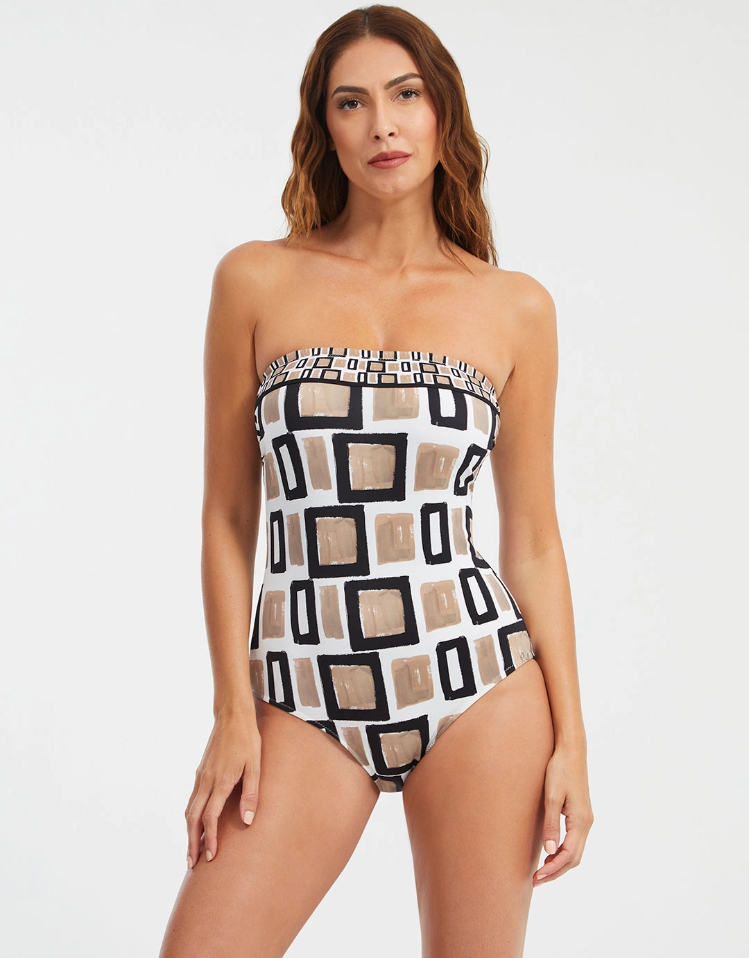 Geo Bandeau Swimsuit - Black White and Gold Nuria Ferrer - Nuria Ferrer fashion sale