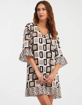 Geo Beach Dress - Black White and Gold Nuria Ferrer - Nuria Ferrer fashion sale