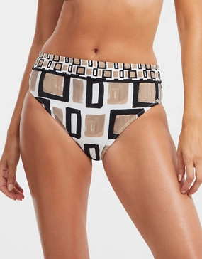 Geo Maxi Bikini Pant - Black White and Gold Swim Womens - beachwear discount