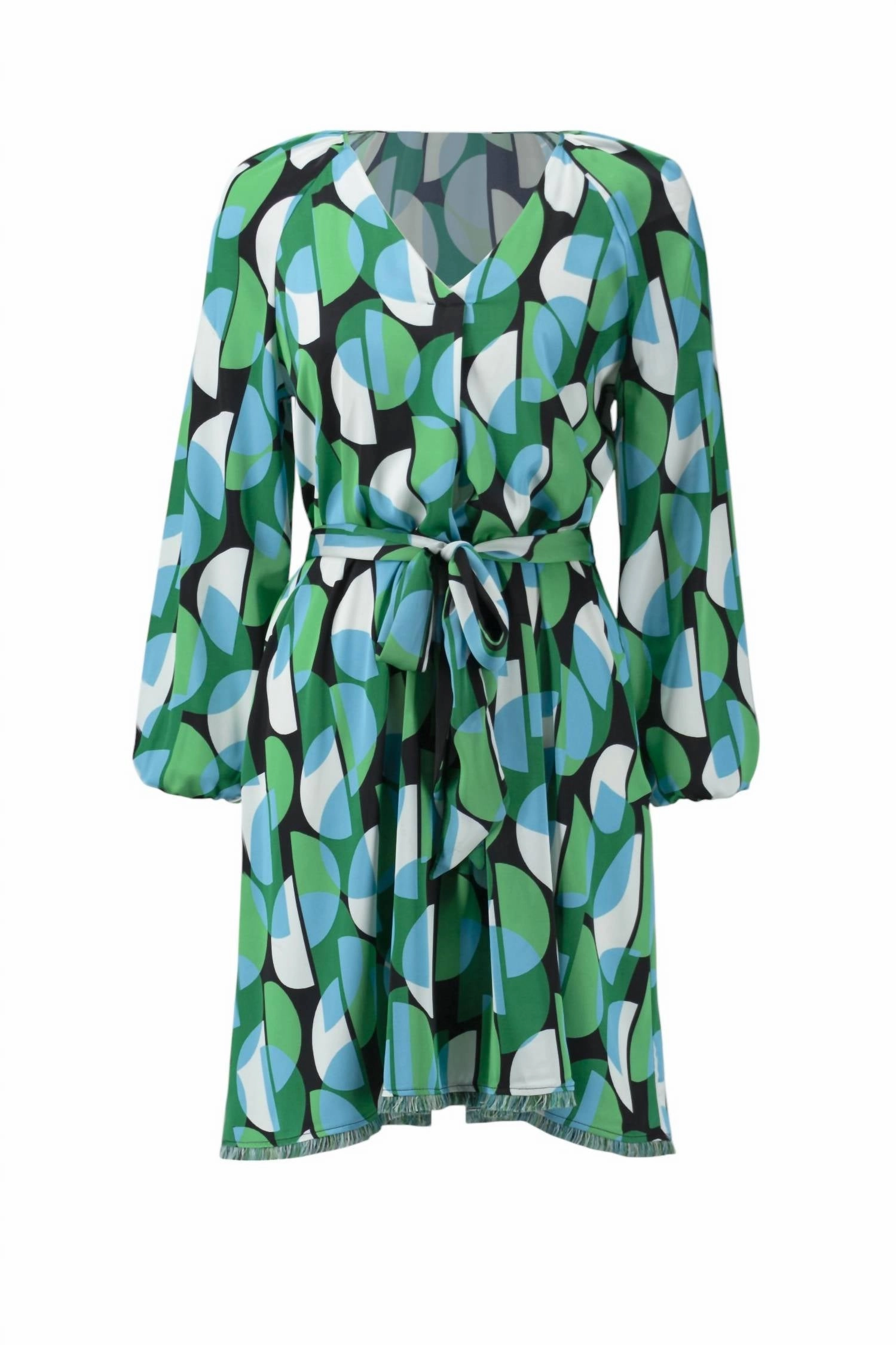 Geometric Print Tie-Waist Dress In Black/multi