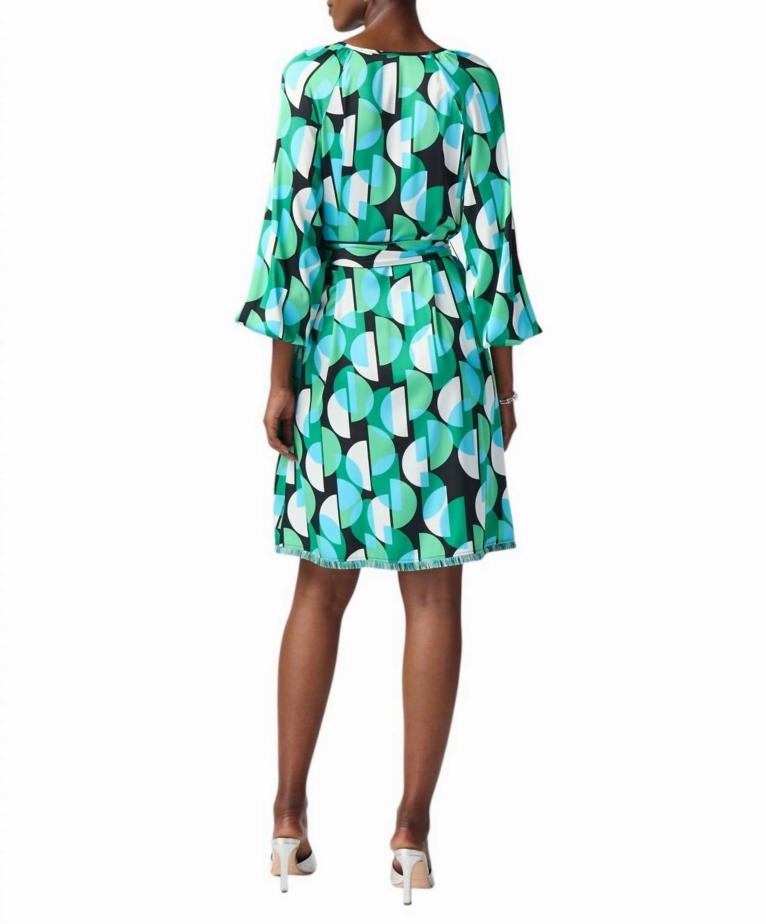 Geometric Print Tie-Waist Dress In Black/multi