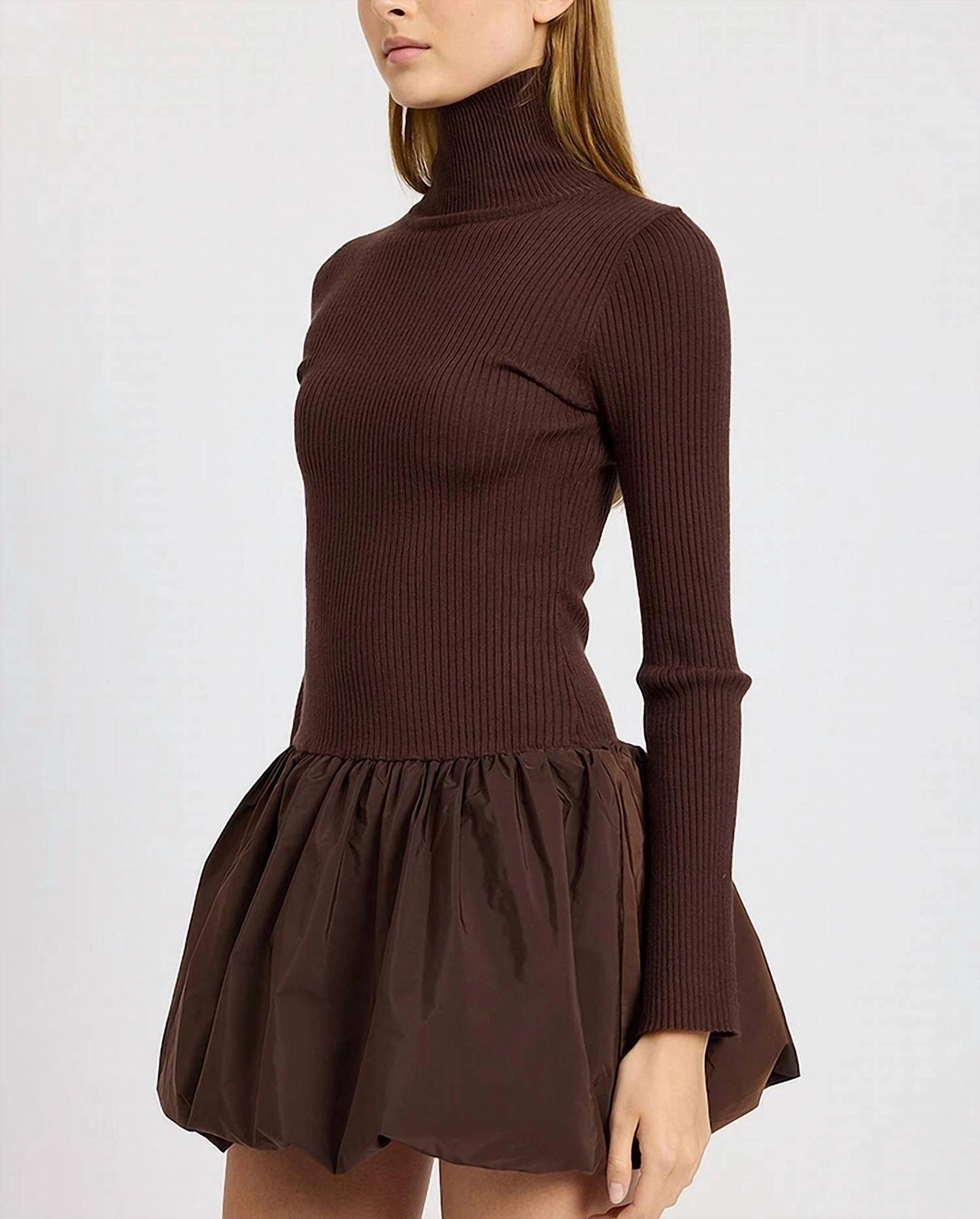 Giovanna Mixed Media Mini Dress In Espresso