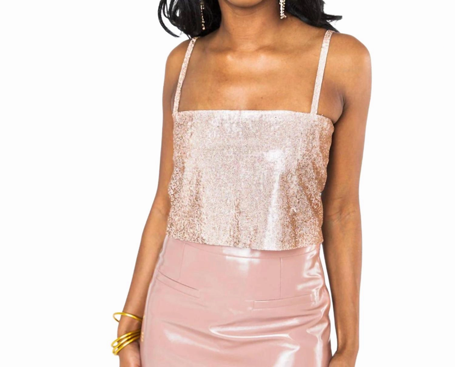 Girly Girl Rhinestone Crop Top In Rose Gold