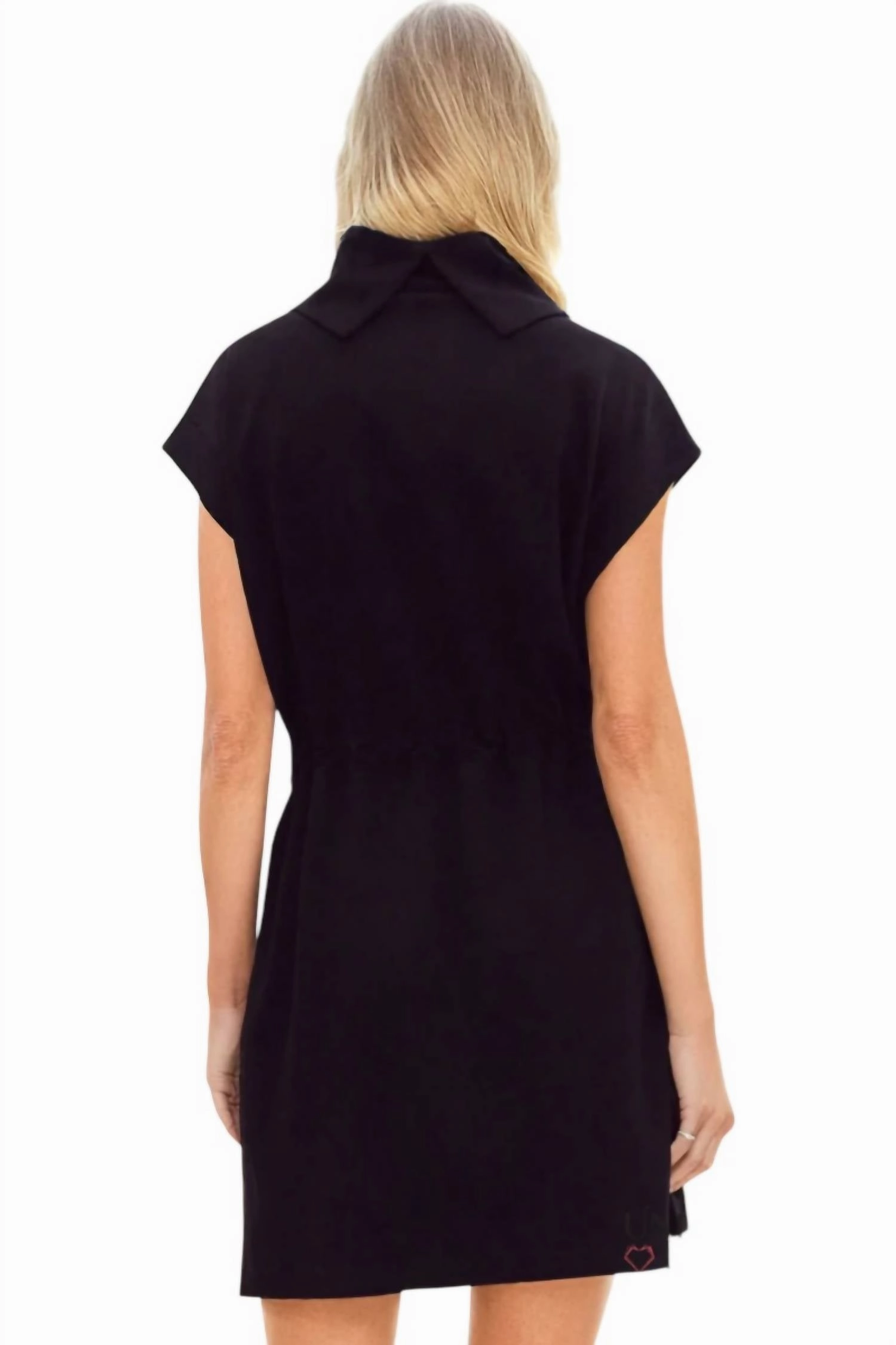 Gloria Folded Neck Drawstring Dress In Black