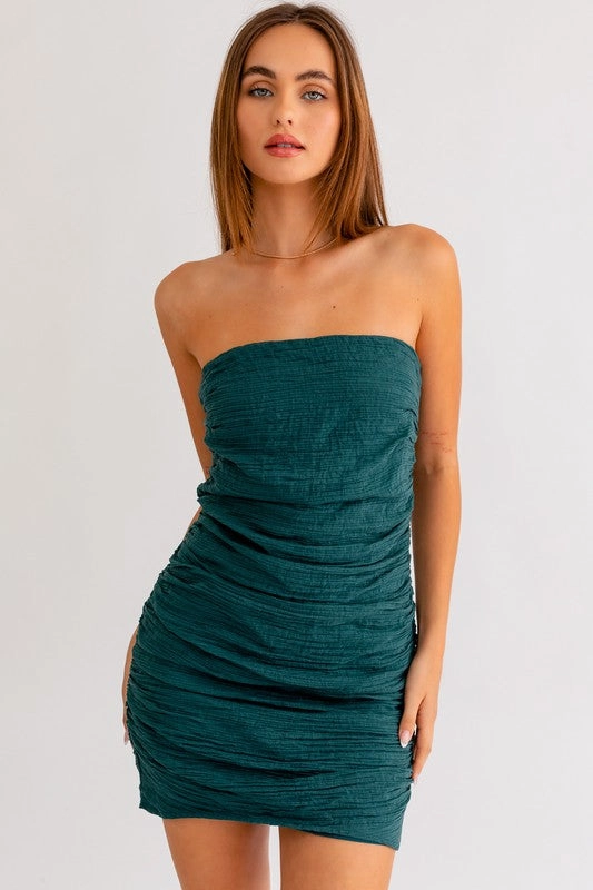 Got The Invite Ruched Tube Mini Dress - Small