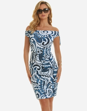 Graffiti Beach Dress - Blue and White Roidal - Roidal activewear best price
